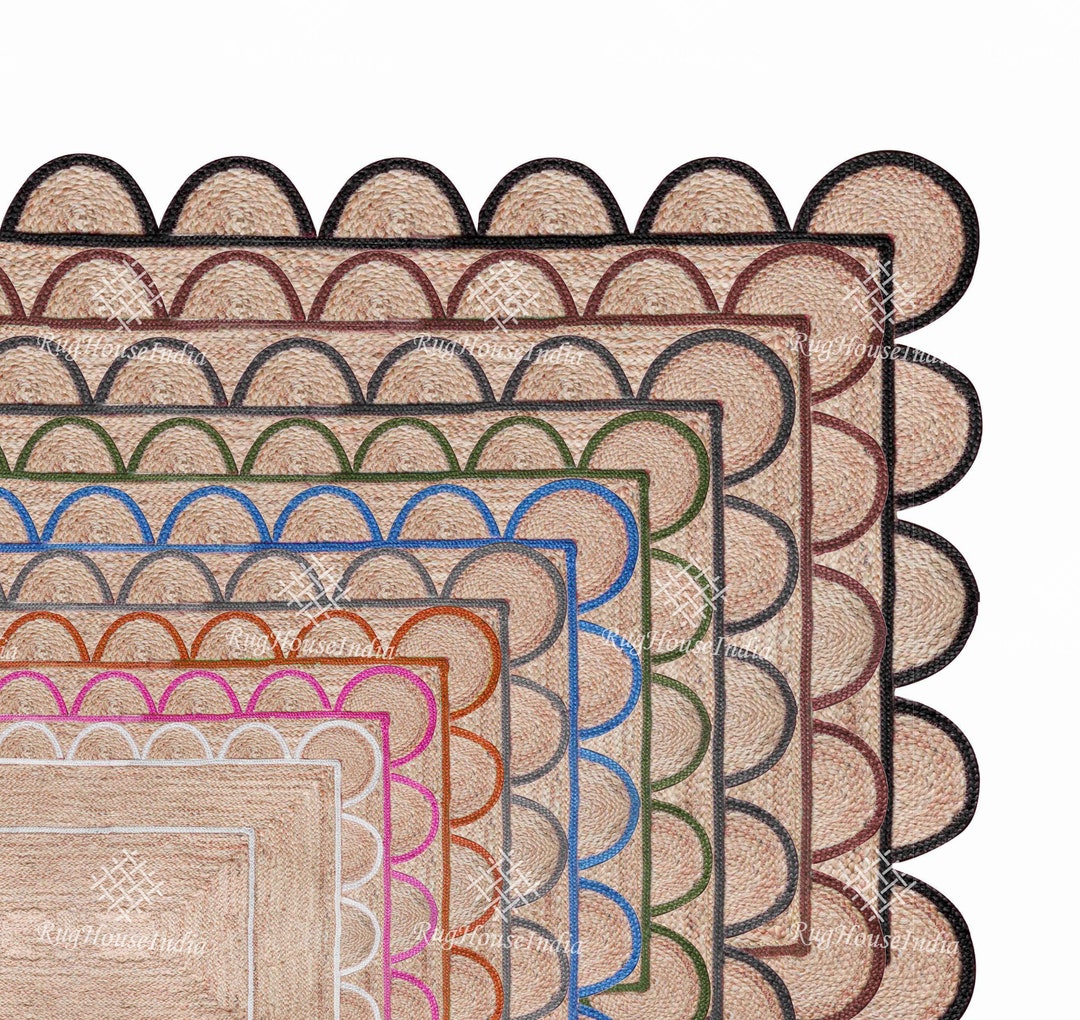 Border Joint Rug Scalloped Braided Jute Rugs : Multicolor Borders Jute Area Carpet for ...