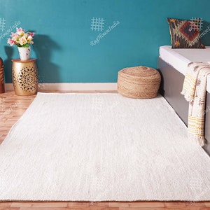 Indian White Scandinavian rug. Pattern Braided Jute Rug. Custom Size Handwoven Rug