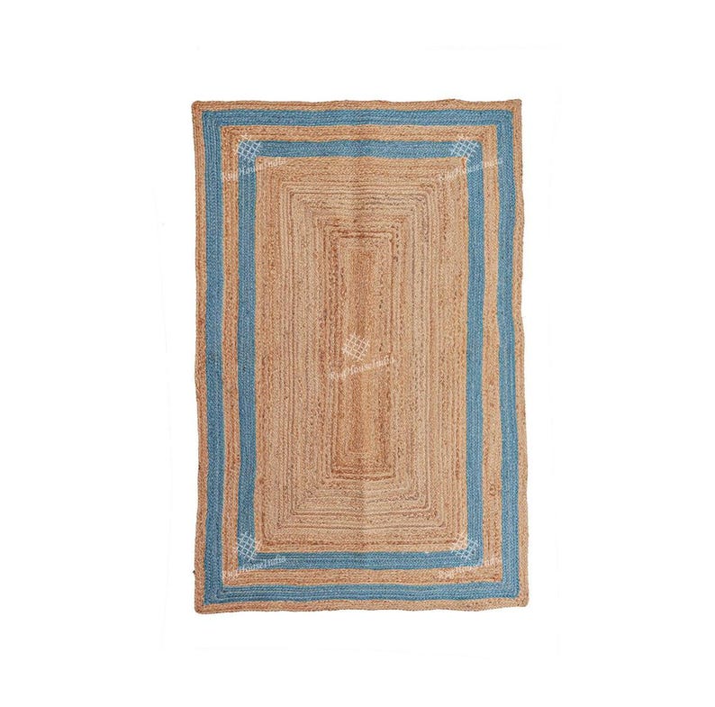 Handmade Jute Rugs- Braided Living Room Rug Vintage Area Rug Custom Size Kitchen Rug Natural Floor Rug Gifts For Him Area Rugs 8x10 Boho Rug Blue
