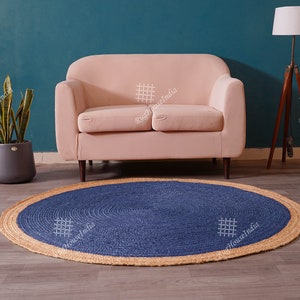 Handmade Jute Braided Round Rug with Beige Border Natural Jute Rug Bohemian Jute Carpet Custom Size Hand Braided Jute Round Floor Rugs