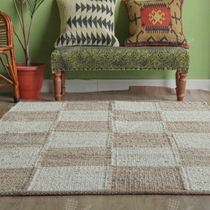 Natural Jute Hemp Rug Decorative Beige & Off White Box Rug Stair Decor Runner Custom Size Rug for a Distinctive Touch to Your Home Spaces