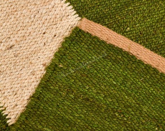 Handgewebter grüner Hanf-Jute-Läufer (2x6, 2x8, 2x10 Fuß) für Flur, Eingangsbereich, Treppenhaus; weiß gestreifter Boho-Jute-Läufer, Naturjute-Teppich
