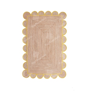 8 x 10 ft Indiaas handgevlochten beige rechthoekig geschulpt jute tapijt met geschulpte rand in elke kleur tapijt bloemmotief