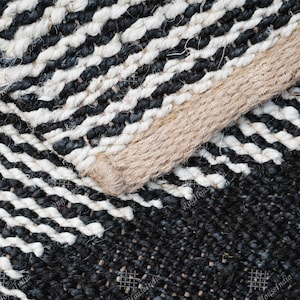 Hand Loomed Natural Hemp Jute Doormat Rug Black Jute With White Color Large Hemp Area Jute Rug