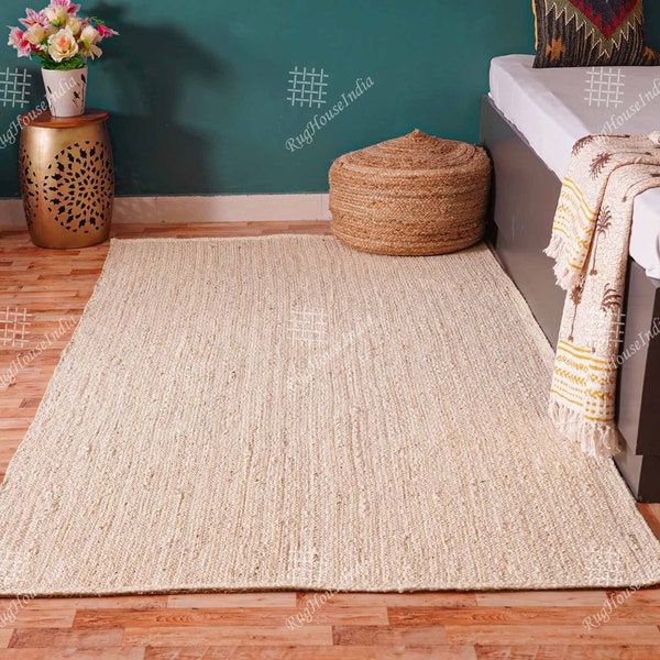 Indian Village Hand Braided Rug/Runner/Doormat Bohemian Eco Friendly Jute Rugs Area rug Large Rug beige, Off White, Black, Gray, White Rug