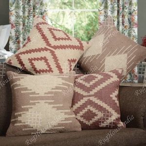 45x45cm designer jute pillowcases, Bench cushion cover, Sofa Cushion Cover, Wool jute Pillow Cover, Handmade Christmas Gifts, Boho Pillow