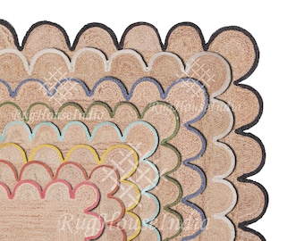 Scalloped Jute Rug, Every Color Scallop Rug, Natural Jute Area Rug/Doormat/Runner, Handbraided Rug, Custom Size Jute Rug, Decorative Rug