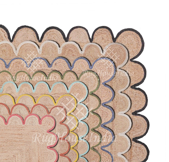 Scalloped Jute Rug Every Color Scallop Rug Natural Jute Area Etsy
