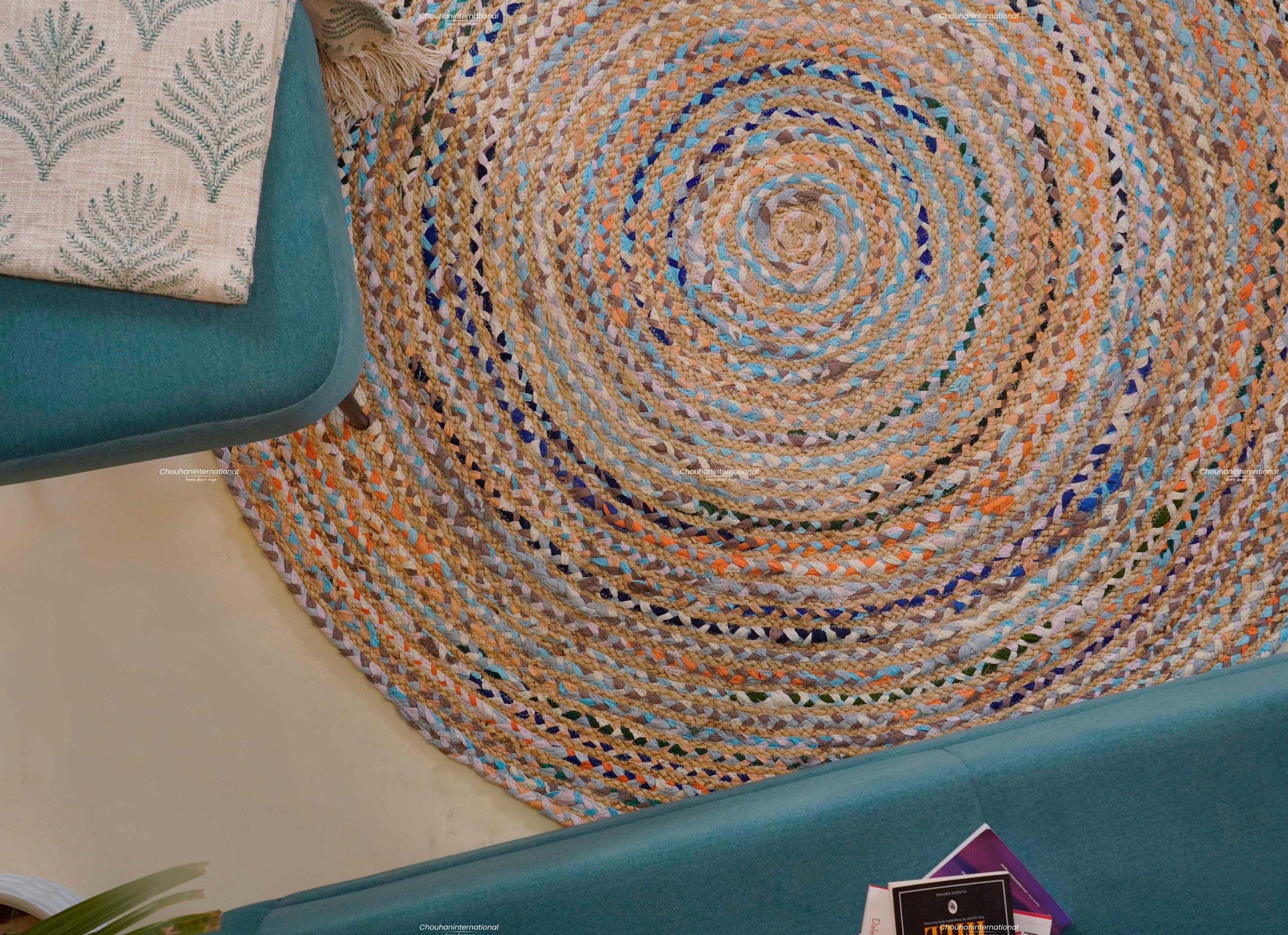 Yoga Round Rug Hand Braided Cotton Jute Rugs Colorful Round Shape Rugs for Bedroom ...