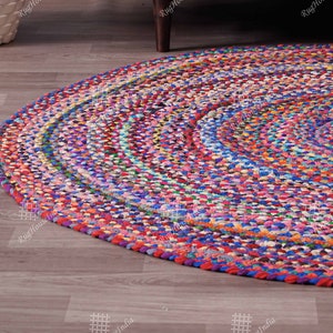 Handwoven Colorful Round Cotton Chindi Area Rug multi color Rug, Floor Décor Rug, Rag Rug, Sofa Rug, Circle Area Rug, Home Décor Chindi Rug