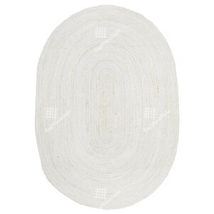 May include: An oval-shaped area rug featuring a braided texture in an off-white color. The rug displays a repeating grid pattern watermark across its surface, with the text RugHouseIndia visible in a light, semi-transparent font throughout.