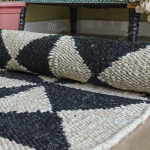 TEXTILIMPEX TRAVELLING RUG ウール100% Jute Black Checkered Rug, Home Décor Area Rug, Jute Rug