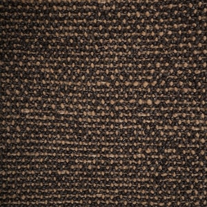 May include: Close-up of a textured, woven fabric with a speckled pattern. The fabric features a dark brown color with lighter tan-colored flecks throughout, creating a contrasting visual effect. The weave appears tight and durable.