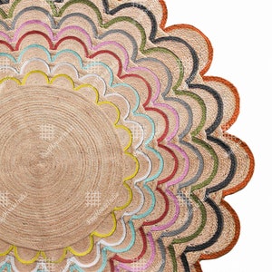 Aangepast formaat/kleur handgevlochten rond jute geschulpt tapijt, natuurlijk jute gevlochten vintage karpet Indiaas boho-tapijt milieuvriendelijk interieur