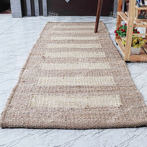 Handgefertigter Teppich Beige Weiß Flachgewebe Teppich Beige & Weiß Berber Kelim Teppich Läufer