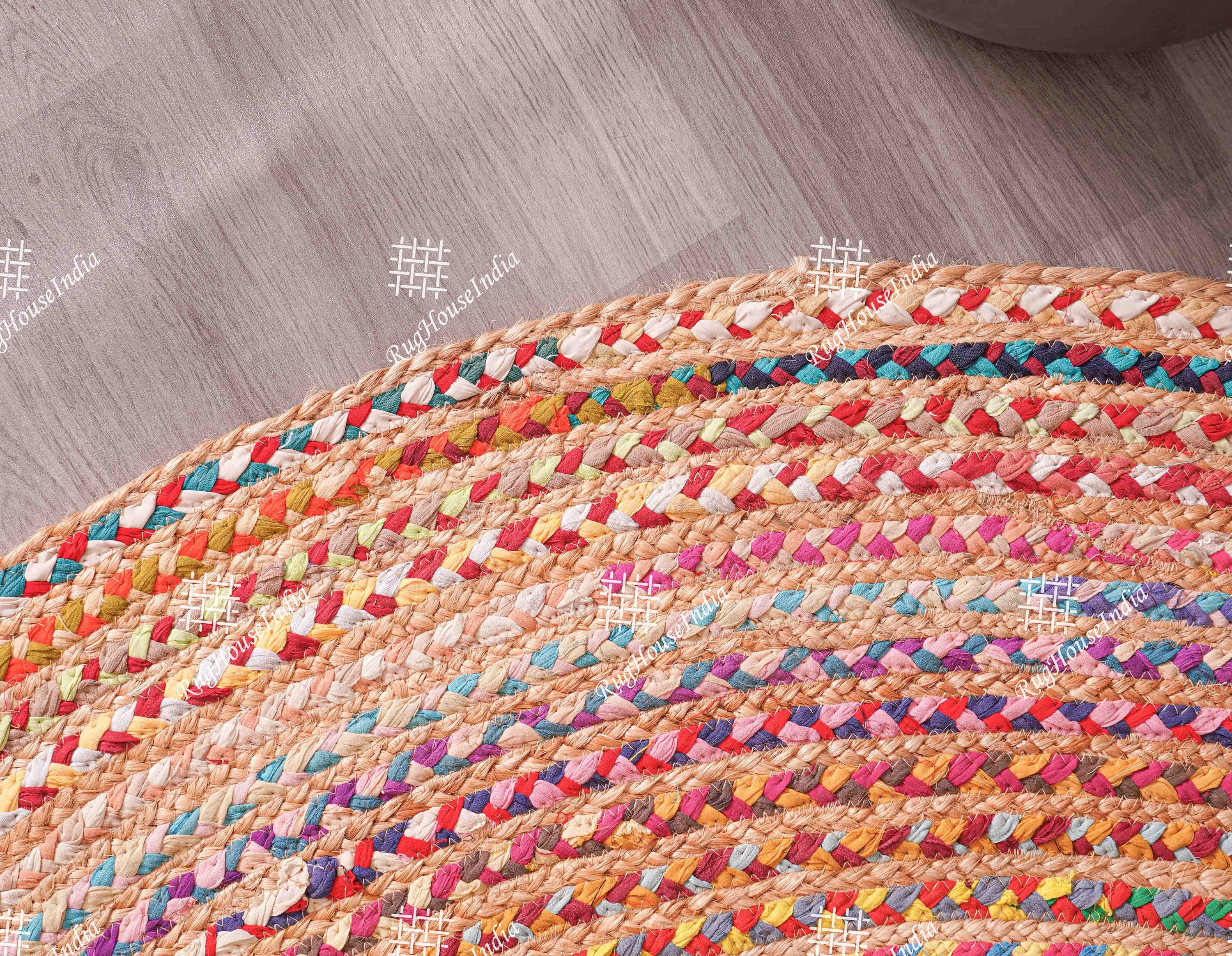 Hand Braided Bohemian Colorful Jute Cotton Chindi Area Rug Home Decor ...
