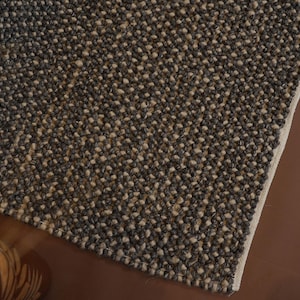 Handwoven Chunky Wool Rug: Pebble Loop Texture, Scandinavian Style Charcoal Grey Wool rugs, Hand Tufted cotton wool carpets for home decor image 9