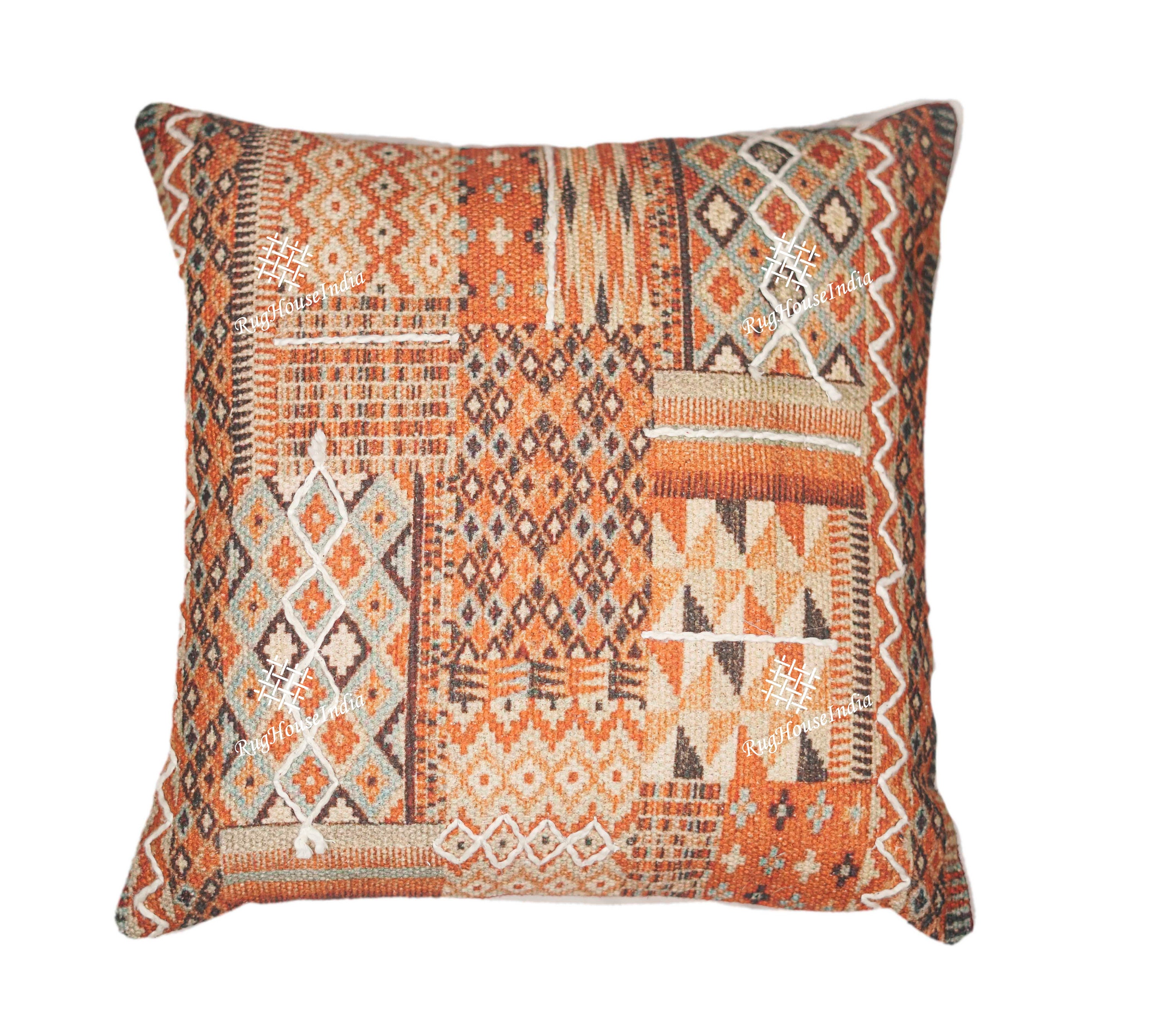 5 Set of Indian Hand Woven Wool Jute Cushion Cover 18X18 Inch Jute