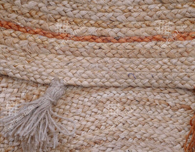 Custom Size Hand Braided Orange Round Natural Jute Rugs With Fringes ...