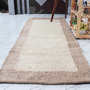 2x5 2x6 2x12 Ft Bordered Jute Hemp Runner Rug Beige & Off White Jute Rug Bed Side Runner Area Jute Rug Vintage Area Rug Turkish Hemp Runner