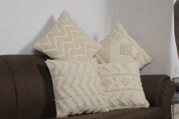 4 Set of Hand loom wool Shaggy Pillows Cover Handwoven Vintage Decorative S4-1