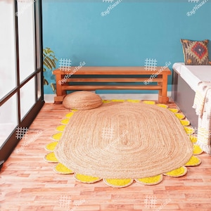 Indian Hand Braided Beige Oval Jute Rug With Every Color Scalloped Color Rug Turkish Rug Custom Size And Color Eco Friendly Rug Living Home