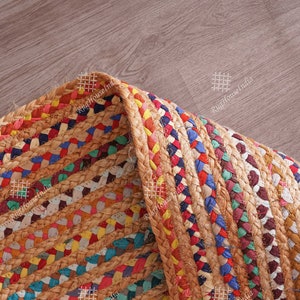 Indian Hand Braided Multicolor Jute & Cotton Braided Runner Rug Bohemian Jute Rug Yoga Mat Jute Cotton Carpet Vintage Jute Rug