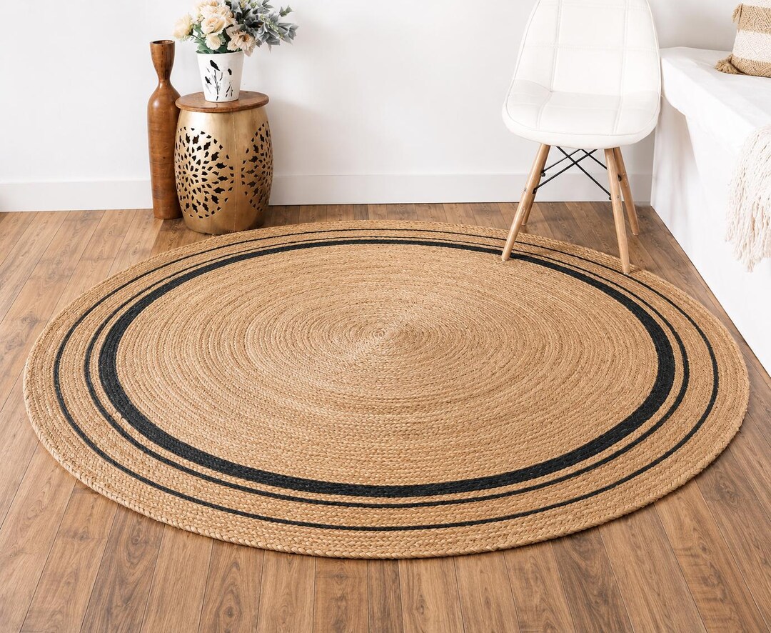 Hand Braided Natural Round Jute Rugs for Living Room, Boho Circle