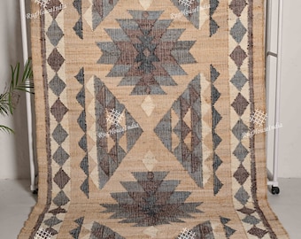 Handmade Natural Jute Cotton Rug, Boho Home Decor, Bohemian Decor Rug, traditional Runner Rug, Living And Porch Area Decor Rug