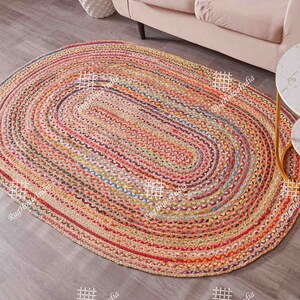Handmade Bohemian Braided Cotton Area Rug - Multi Purple Chindi, 5x7 FT, Reversible