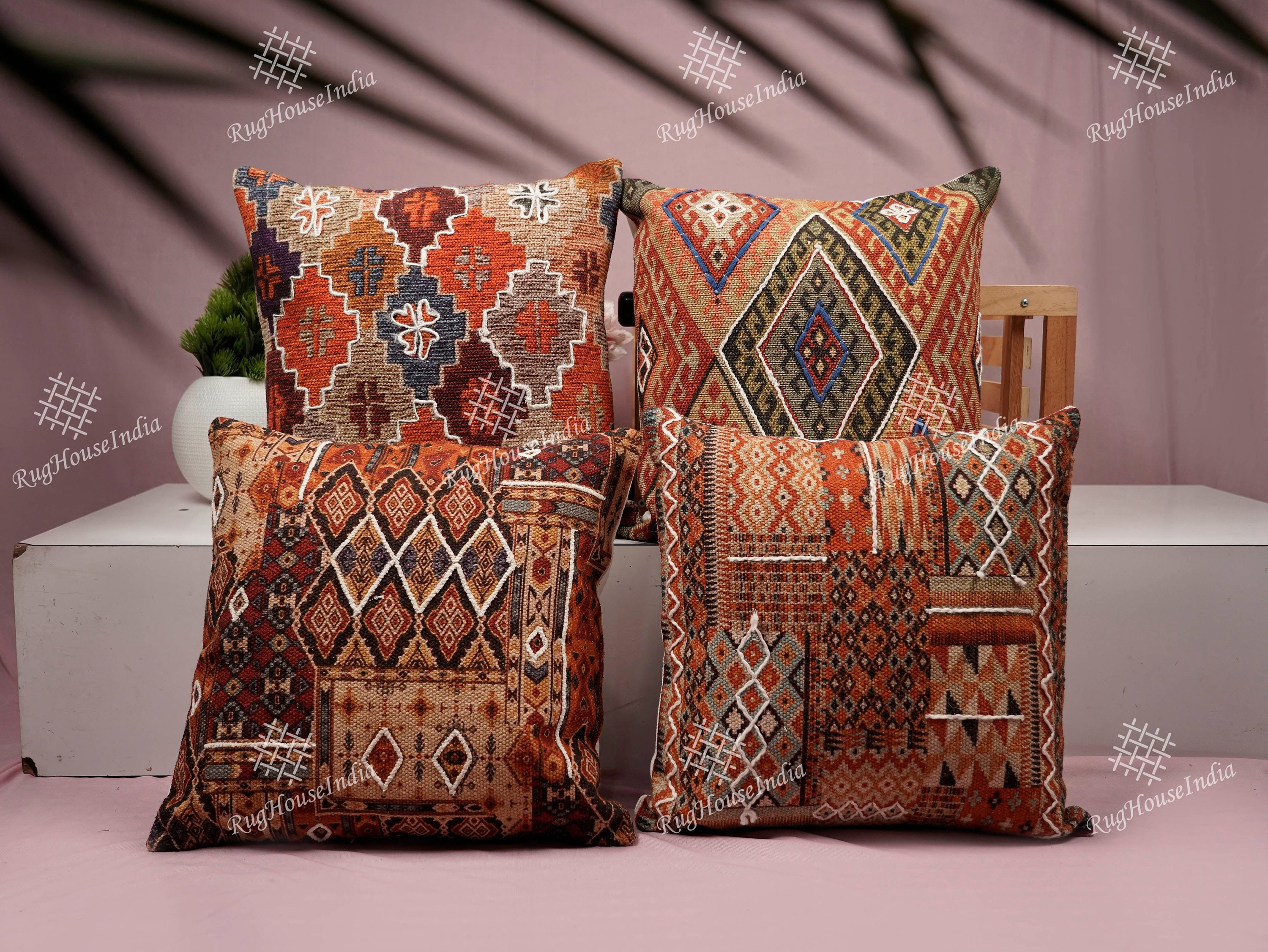 Eyes of India - 16 Red Colorful Patchwork Sofa Throw Pillow Cushion Cover Couch Boho Indian Boh