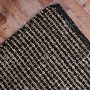 Hand Loomed White, Black and Beige Stripes Jute Hemp Rug Handmade Rugs Large Area Jute Rug Custom Size Vintage Rug Decorative Rugs Boho Rug