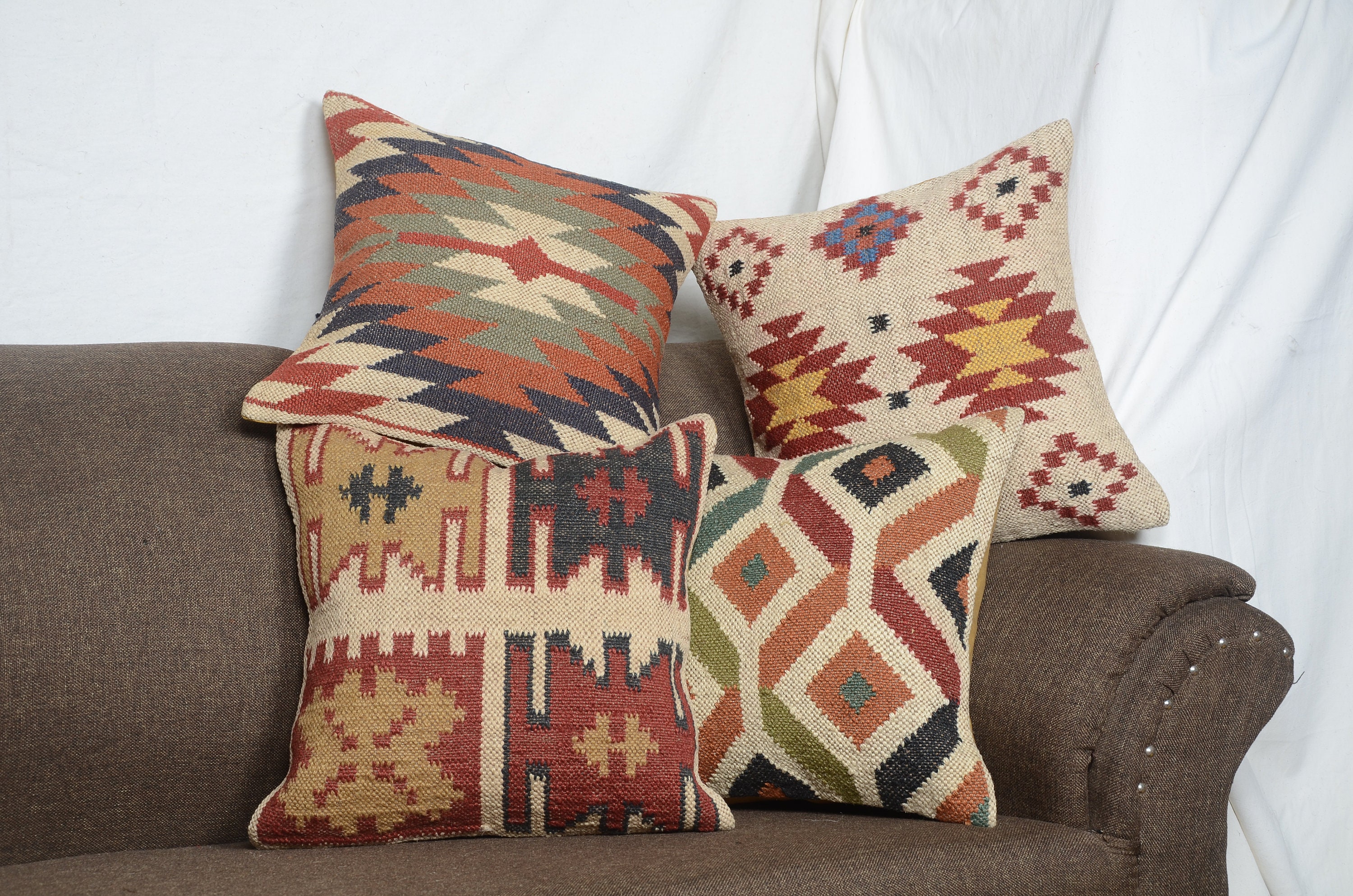 4 PCS Set of Chouhan Rugs Hand Woven Jute Kilim Cushion Cover Etsy