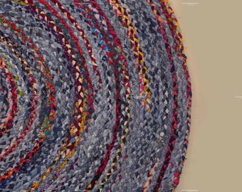 Handgemaakt veelkleurig gevlochten rond vloerkleed – Chindi-tapijt van gerecycled katoen – Boho-vloermat woonkamer
