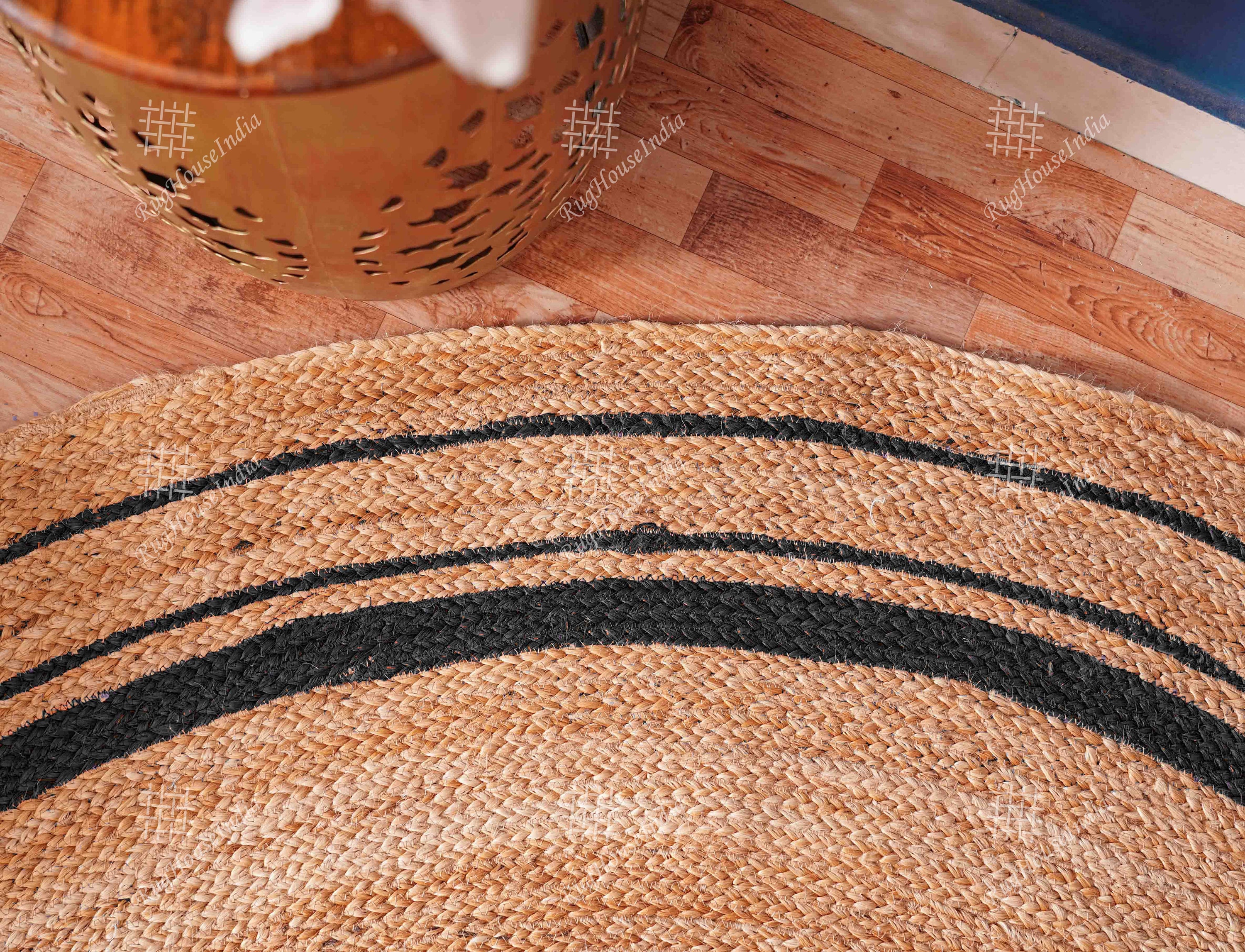 Custom Size Hand Braided Jute Round Area Rug Beige With Triple