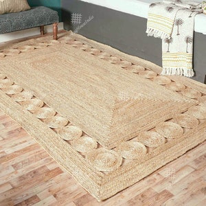 Hand Braided Jute Rug Runner Scalloped Boho Rug Natural Jute Rug Bohemian Rug Jute Area Rug Turkish Rug Natural Fiber Rug