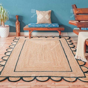 Geschulpt jute tapijt kleur coquille rand tapijt natuurlijke jute aangepast formaat tapijt loper deurmat handgemaakt jute tapijt decoratief tapijt voor hal