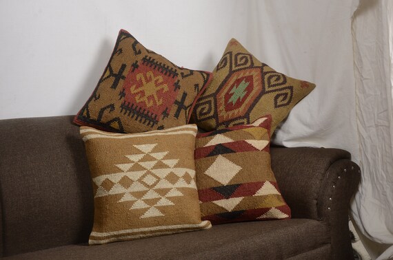 4 Pcs Set of Indian Chouhan Rugs Kilim Jute Cushion Cover | Etsy