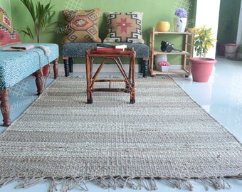 Custom Size/Color Handloomed Hemp Jute Rug Runner with Fringes Handmade Natural Jute Area Rug Thick Bed Side Stair Décor Entryway Runner Rug