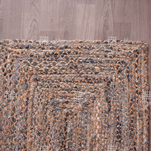 Alfombra india de yute y algodón beige y azul trenzada a mano, de tamaño personalizado, para decoración del hogar, bohemia y ecológica.