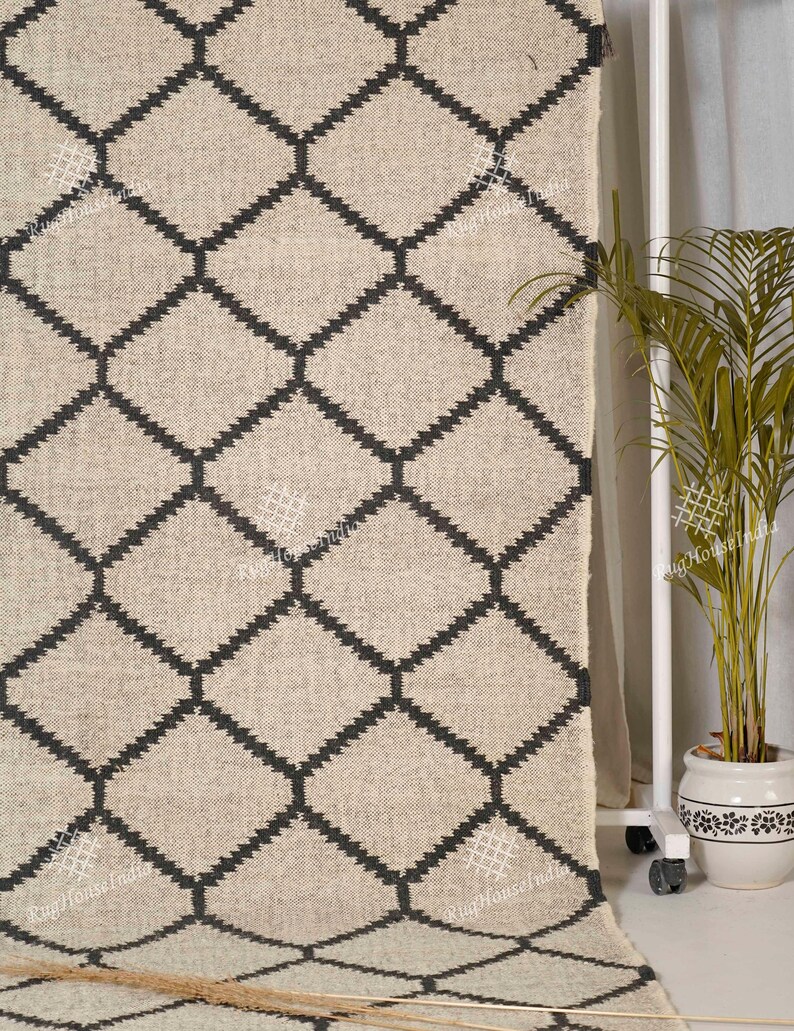 Custom Size Handmade Wool Jute Kilim Rug, Multicolor Large Dhurrie Rug