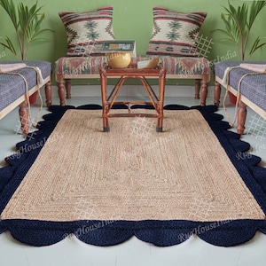 5x8 Ft Hand Braided Rectangle Scalloped Jute Rug With Every Color Scallop Rug Vintage Large Area Rug