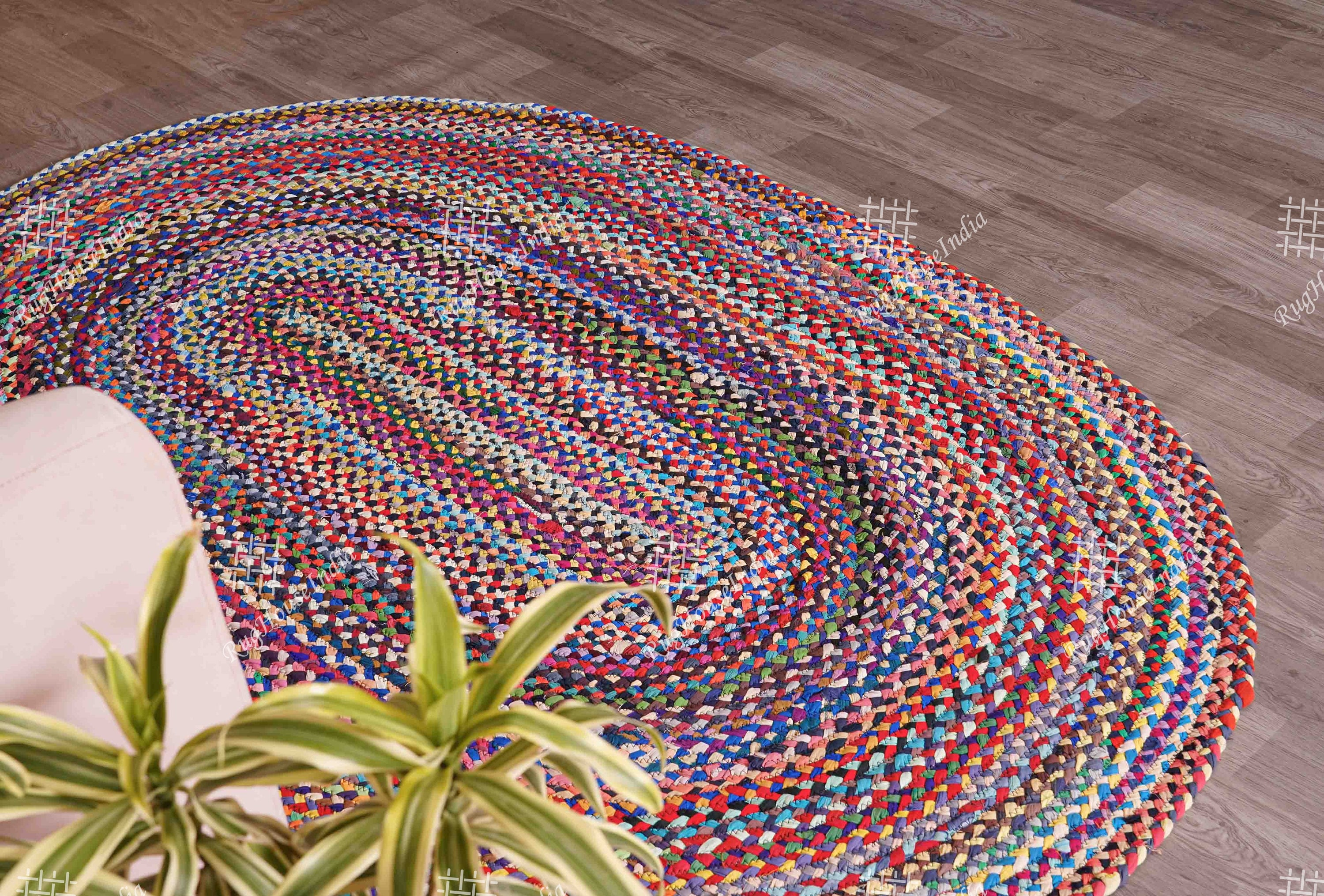 Bohemian Oval Braided Cotton Chindi Rug – Reversible, 48"x72", Hand Woven
