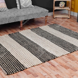 Hand Loomed Multicolor Stripes Jute Flatweave Hemp Jute Rug Large Area Custom Size Vintage Jute Rug