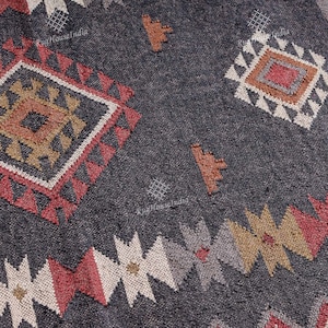 Bohemian Eco Wool Jute Rugs| Indian Village Handmade Kilim Area Dhurrie Rug, Bohemian Rug, Home Decor Rug, Entryway/Stair Decor Runner