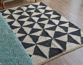 2x5,2x6,2x10,2x20 Ft Thick Durable Off White and Black Natural Jute Hemp Handmade Tufted Area Rug Hemp Jute Runner Rug Custom Size and Color