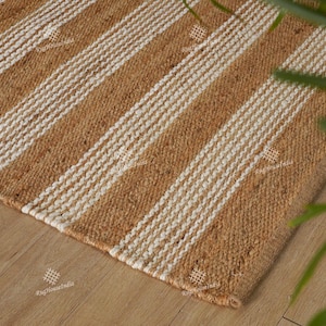 Beige Hemp Jute Rug With Every Color Stipes Line Decor Rug Handmade Hemp Jute Rug Vintage Jute Area Rug For Living Home Decor Jute Rug