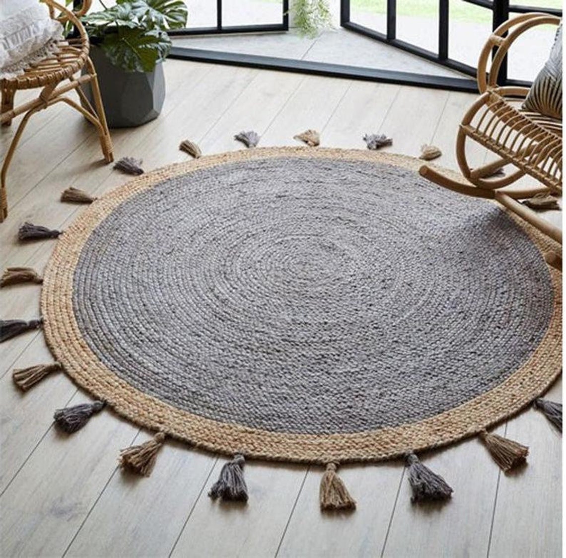 Custom Size Hand Braided Round Natural Jute Rug With Etsy
