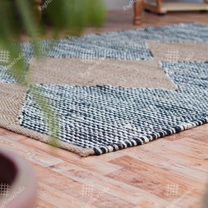 Hand Loomed Beige, White and Black Jute Hemp Rug/Runner Large Area Jute Rug Custom Size Vintage Rug Decorative Rugs Boho Rug Home Decor Rugs