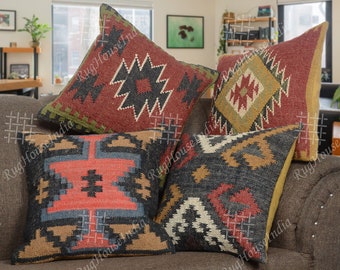 Decorative Pillows Indian Block Print 18x18 Cushions Cover Handmade Kilim 1310 